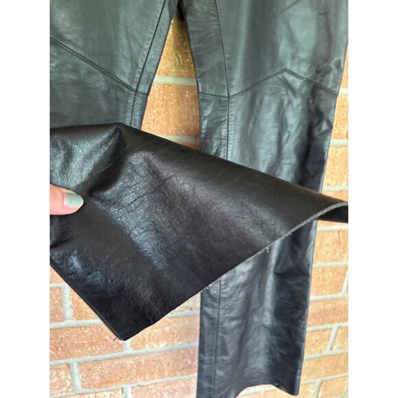 Express Black Leather Flared Motorcycle Pants Genuine Leather Nylon Womens - Picture 12 of 12
